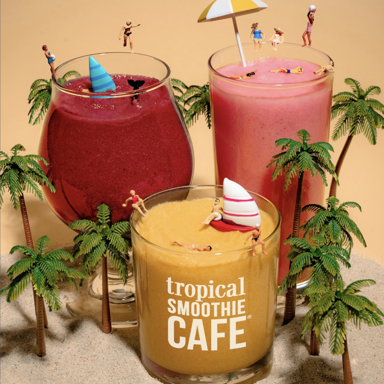 Tropical Smoothie Cafe - Logo Design, Smoothie in Glasses, Graphic