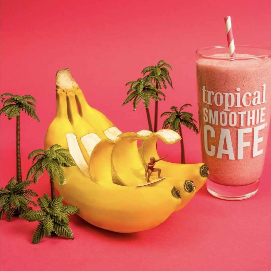 Tropical Smoothie Cafe -Surf's Up Banana Surfer, Graphic