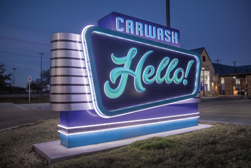 Hello Carwash - Lighted Ground Sign Logo